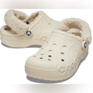 CROCS baya lined fuzz strap unisex clogs in wonder white NEW